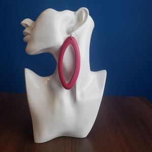 Large Hot Pink Dangle Wood Earrings